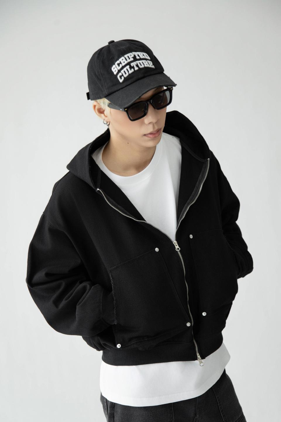 2 WAY ZIP HOODIE - BLACK